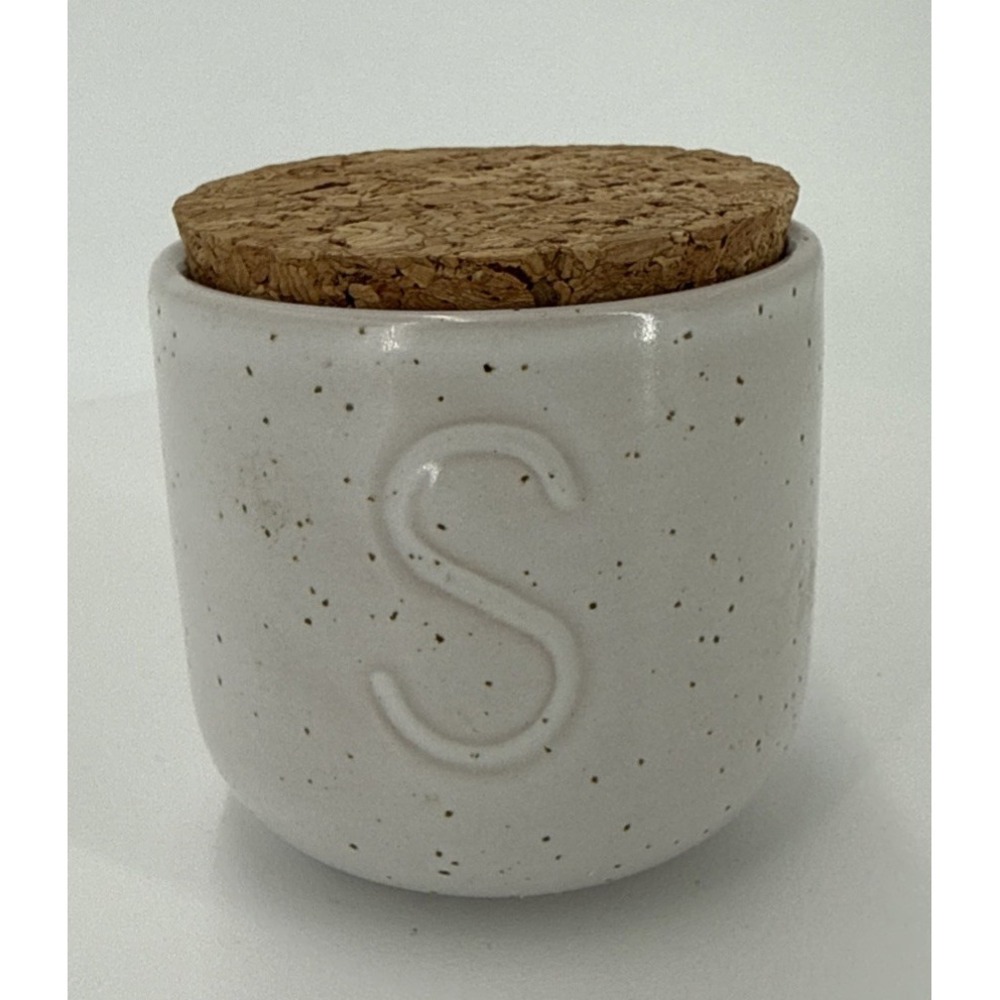 Ceramic Salt Cellar with‎ Cork Top Floor 9-2 3/8" Tall With Lid